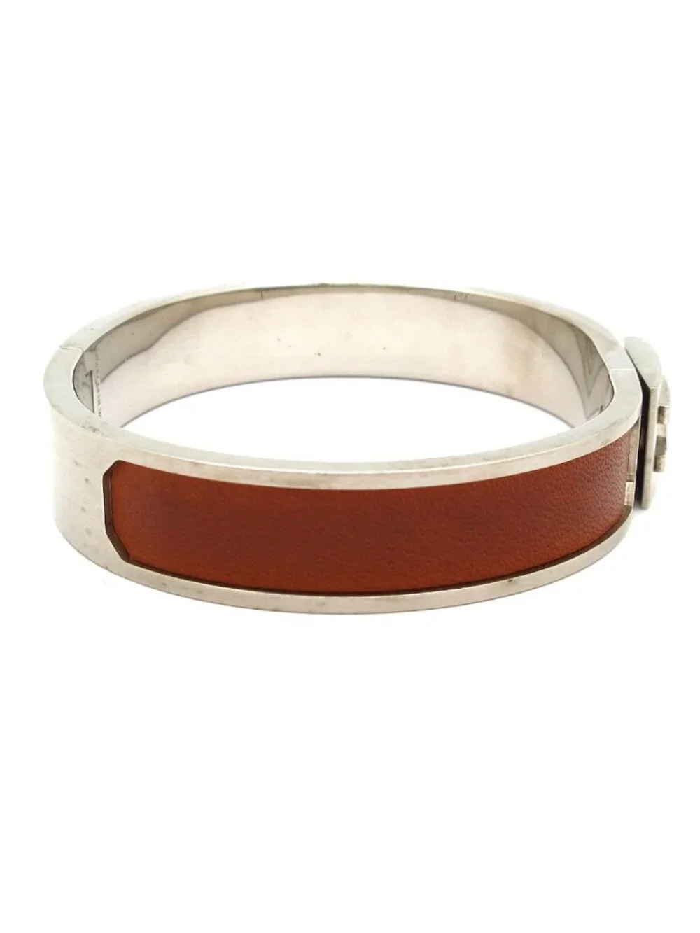 Hermes Bangle Leather Silver Brown Bracelet
